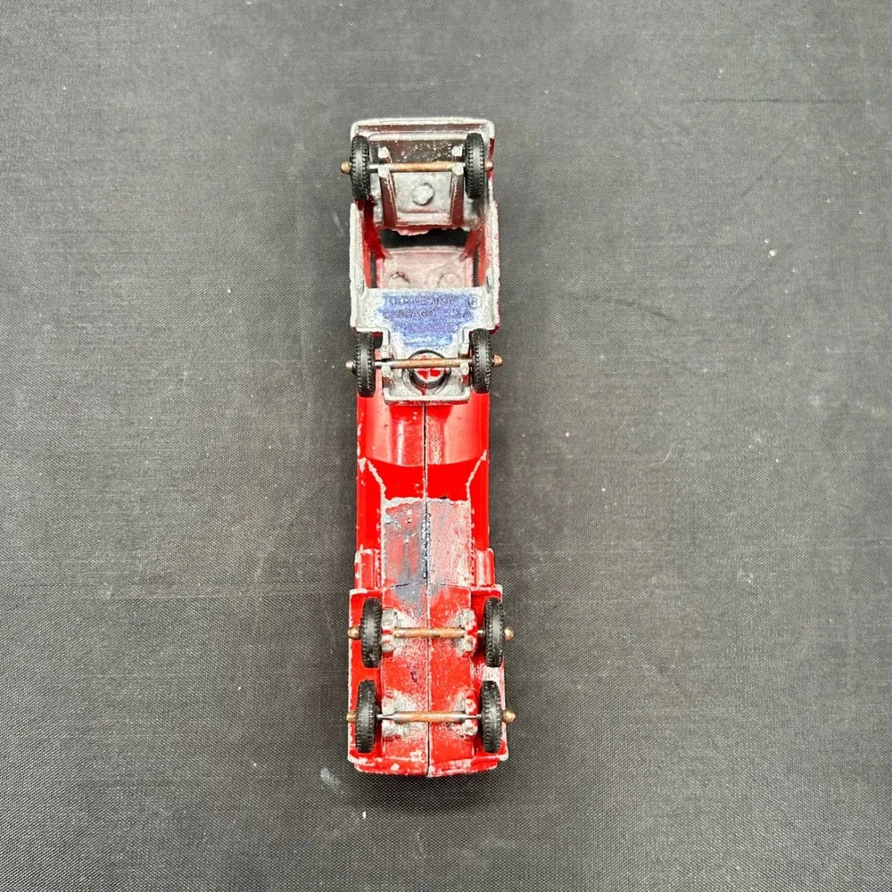 Vintage Tootsietoy Red Chevrolet Mobil Oil Tanker Semi Truck Made in USA Trailer